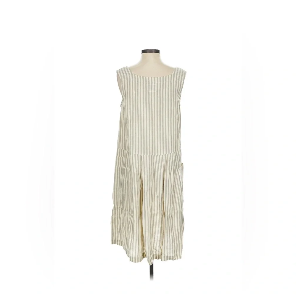 Via Vai X Pollero 100% Linen Dress - Neutral Stripes (S)